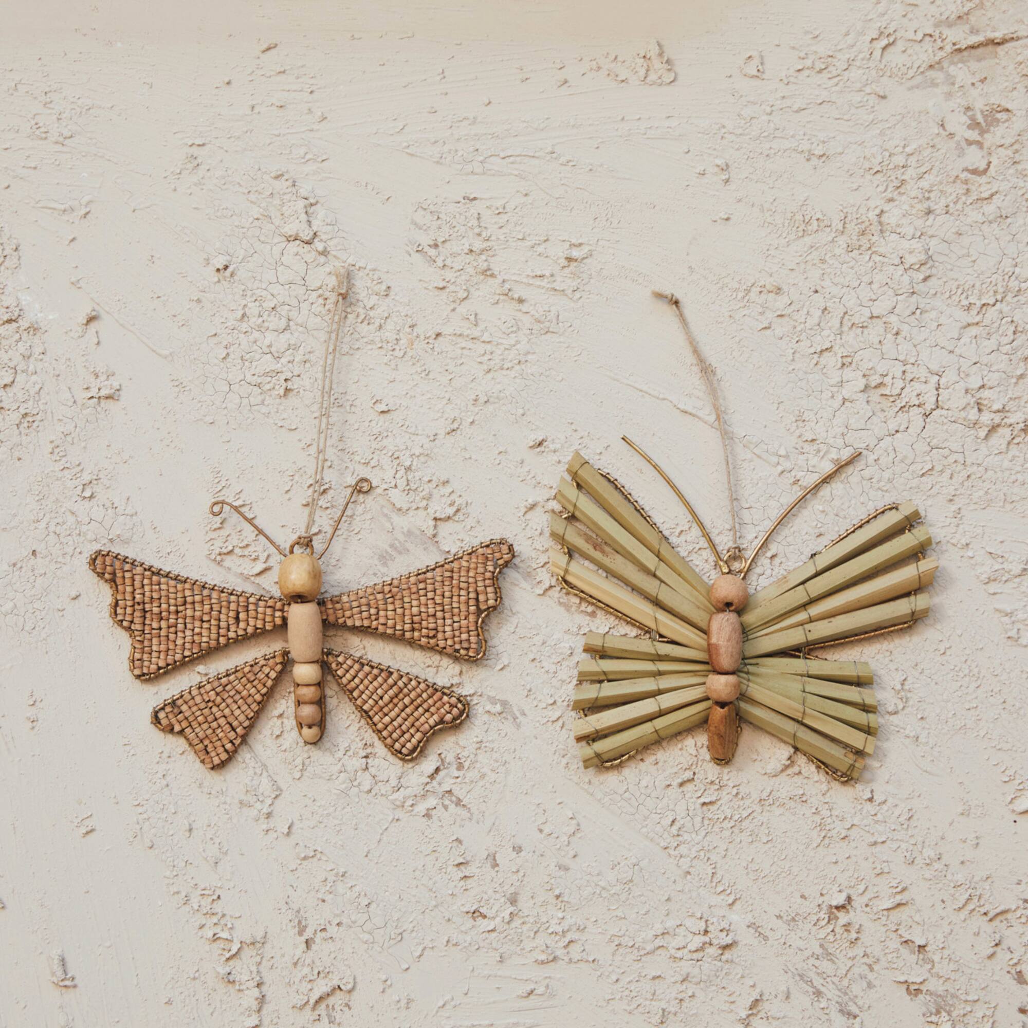 Hello Honey® 2 Pack 7" Butterfly Handmade Mango Wood Bead and Bamboo Ornaments